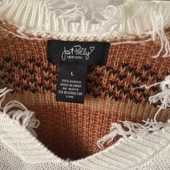 New Just Polly Frayed Teddy Bear Sweater Size Large - Picture 5 of 6